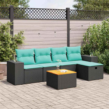 Loungegrupp med dynor 6 delar svart konstrotting