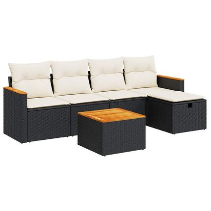 Loungegrupp med dynor 6 delar svart konstrotting