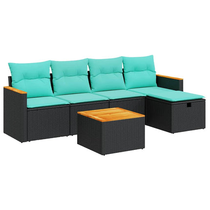 Loungegrupp med dynor 6 delar svart konstrotting