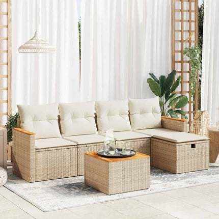 Soffgrupp för trädgården med dynor 6 delar beige konstrotting