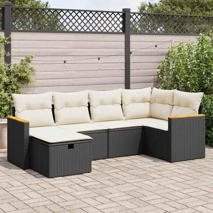 Loungegrupp med dynor 6 delar svart konstrotting