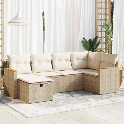 Soffgrupp för trädgården med dynor 6 delar beige konstrotting