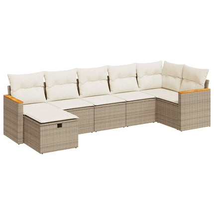 Matgrupp för trädgården med dynor 7 delar beige konstrotting