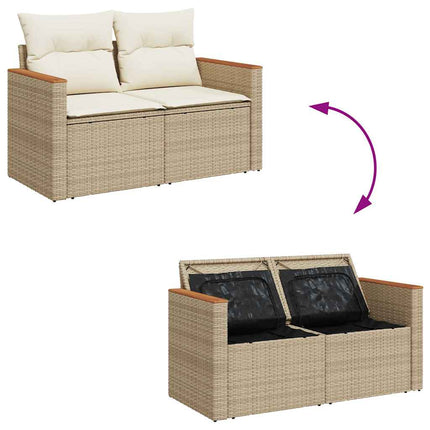 Matgrupp för trädgården med dynor 7 delar beige konstrotting