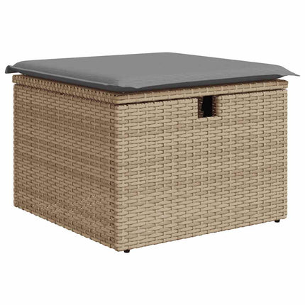 Matgrupp för trädgården med dynor 7 delar beige konstrotting