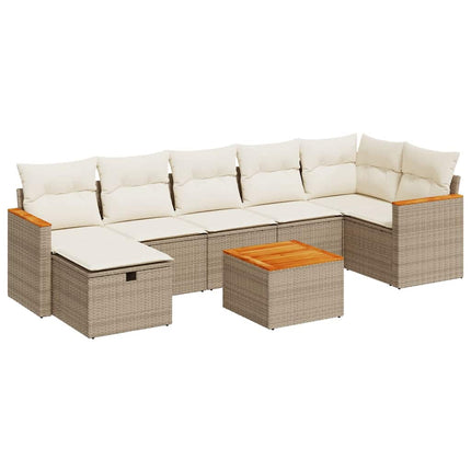 Matgrupp för trädgården med dynor 8 delar beige konstrotting
