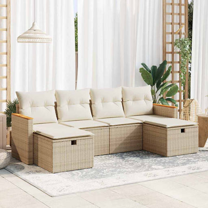 Soffgrupp för trädgården med dynor 6 delar beige konstrotting