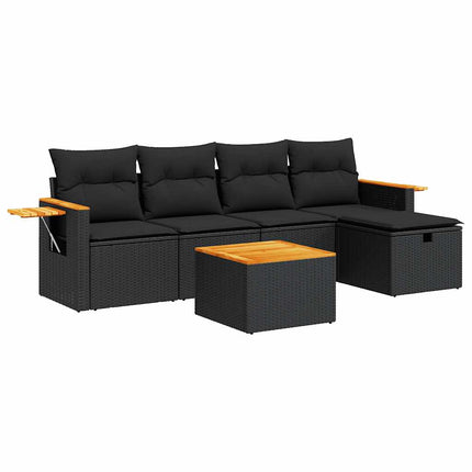 Loungegrupp med dynor 6 delar svart konstrotting