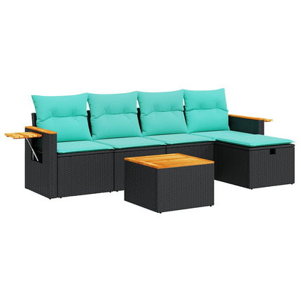 Loungegrupp med dynor 6 delar svart konstrotting