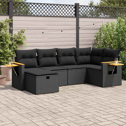 Loungegrupp med dynor 6 delar svart konstrotting