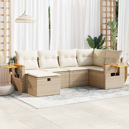 Soffgrupp för trädgården med dynor 6 delar beige konstrotting