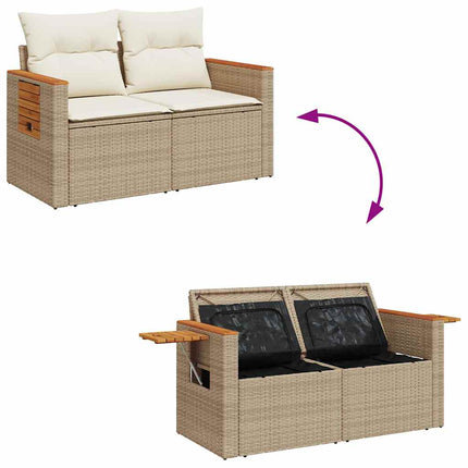 Matgrupp för trädgården med dynor 7 delar beige konstrotting