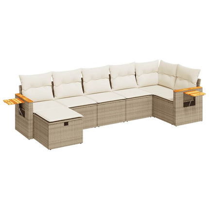 Matgrupp för trädgården med dynor 7 delar beige konstrotting