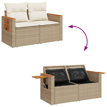 Matgrupp för trädgården med dynor 7 delar beige konstrotting