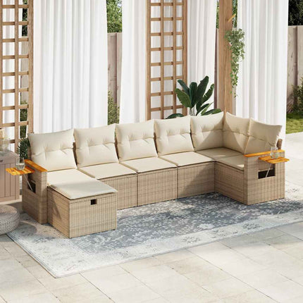 Matgrupp för trädgården med dynor 7 delar beige konstrotting