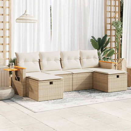 Soffgrupp för trädgården med dynor 6 delar beige konstrotting