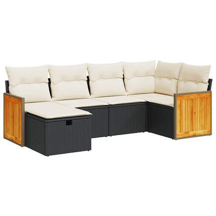 Loungegrupp med dynor 6 delar svart konstrotting