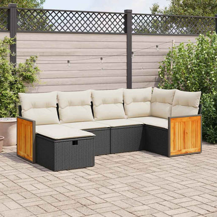 Loungegrupp med dynor 6 delar svart konstrotting