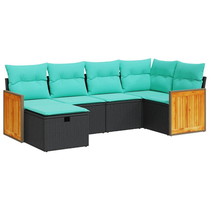 Loungegrupp med dynor 6 delar svart konstrotting