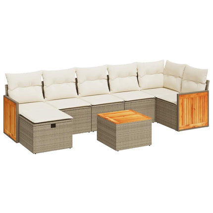 Matgrupp för trädgården med dynor 8 delar beige konstrotting