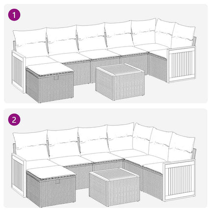 Matgrupp för trädgården med dynor 8 delar beige konstrotting