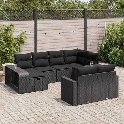 Loungegrupp 10 delar med svarta dynor konstrotting