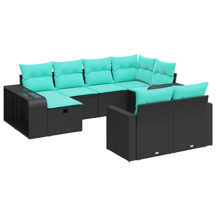 Loungegrupp 10 delar med svarta dynor konstrotting