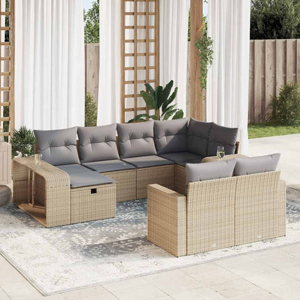 Soffgrupp för trädgård med dynor 10 delar beige konstrotting