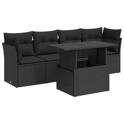 Loungegrupp för trädgården med dynor 5 delar svart konstrotting