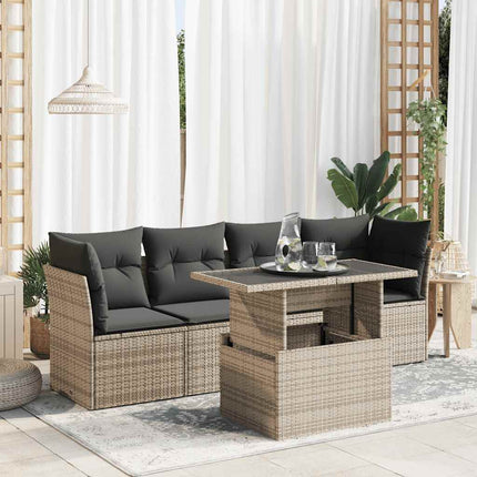Loungegrupp för trädgården med dynor 5 delar konstrotting grå