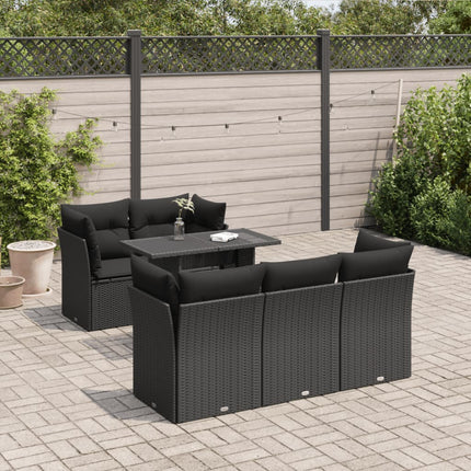 Loungegrupp med dynor 6 delar svart konstrotting