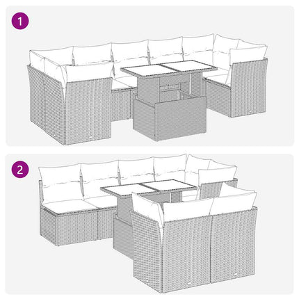 Matgrupp för trädgården med dynor 8 delar beige konstrotting
