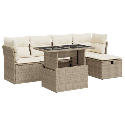 Soffgrupp för trädgården med dynor 6 delar beige konstrotting