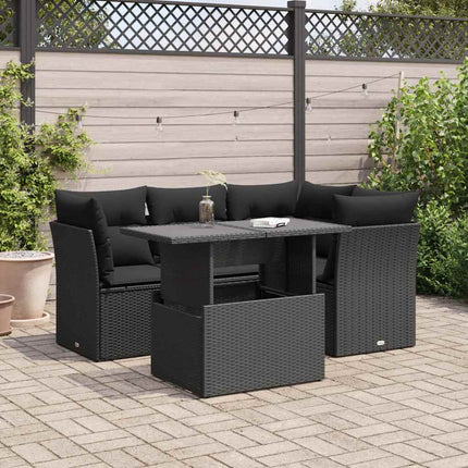 Loungegrupp för trädgården med dynor 5 delar svart konstrotting