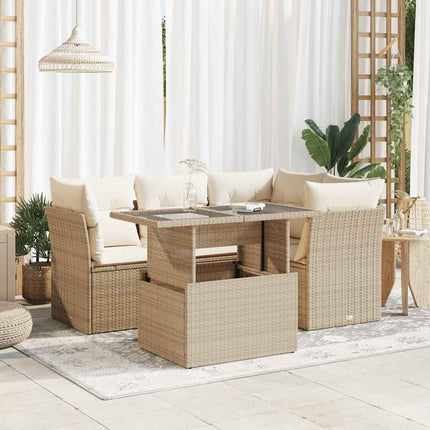Soffgrupp för trädgården med dynor 5 delar beige konstrotting