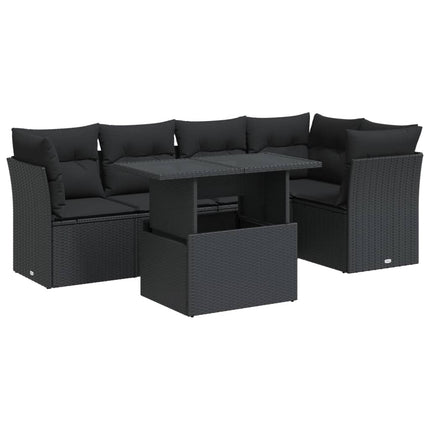 Loungegrupp med dynor 6 delar svart konstrotting