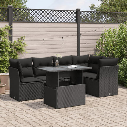 Loungegrupp med dynor 6 delar svart konstrotting