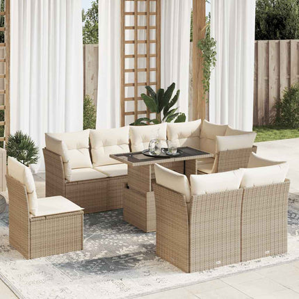 Soffgrupp för trädgården med dynor 9 delar beige konstrotting