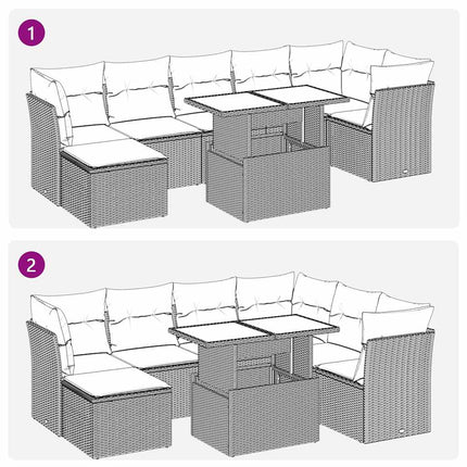 Matgrupp för trädgården med dynor 8 delar beige konstrotting