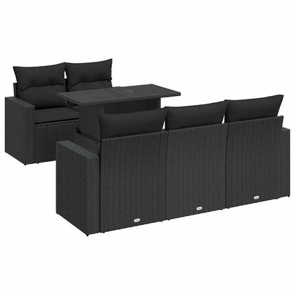 Loungegrupp med dynor 6 delar svart konstrotting