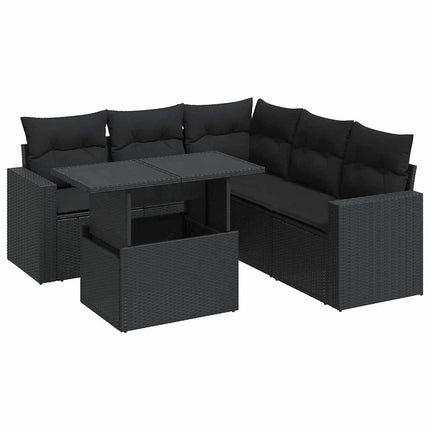 Loungegrupp med dynor 6 delar svart konstrotting