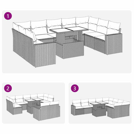 Loungegrupp 10 delar med svarta dynor konstrotting