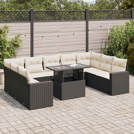 Loungegrupp 10 delar med svarta dynor konstrotting