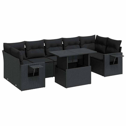 Loungegrupp för trädgården med dynor 8 delar svart konstrotting