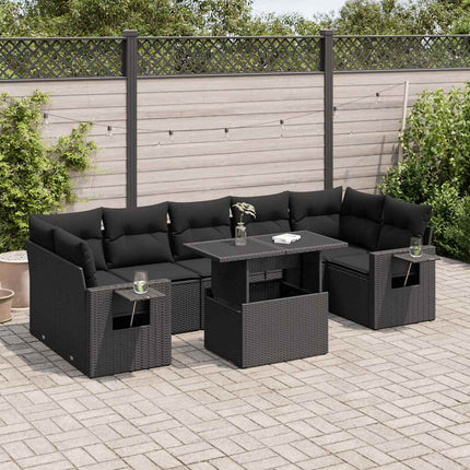 Loungegrupp för trädgården med dynor 8 delar svart konstrotting