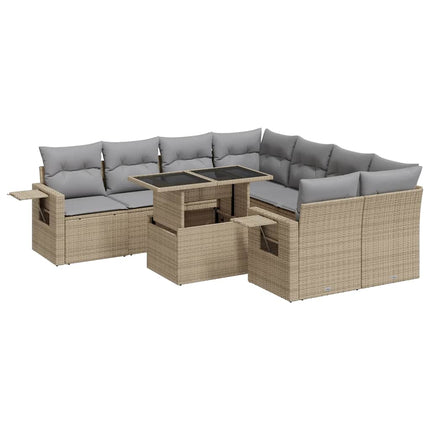 Soffgrupp för trädgården med dynor 9 delar beige konstrotting