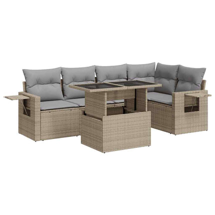 Soffgrupp för trädgården med dynor 6 delar beige konstrotting