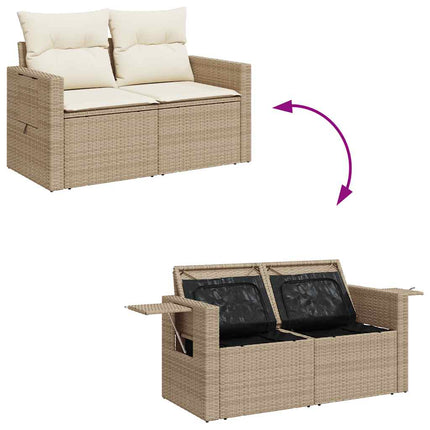 Matgrupp för trädgården med dynor 8 delar beige konstrotting