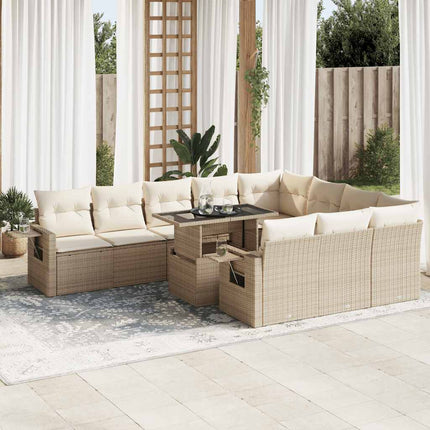 Loungegrupp för trädgården m. dynor 11 delar beige konstrotting