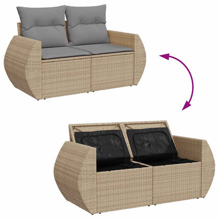 Matgrupp för trädgården med dynor 7 delar beige konstrotting